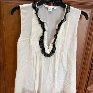 Diane Von Furstenberg White Blouse with Black Trim